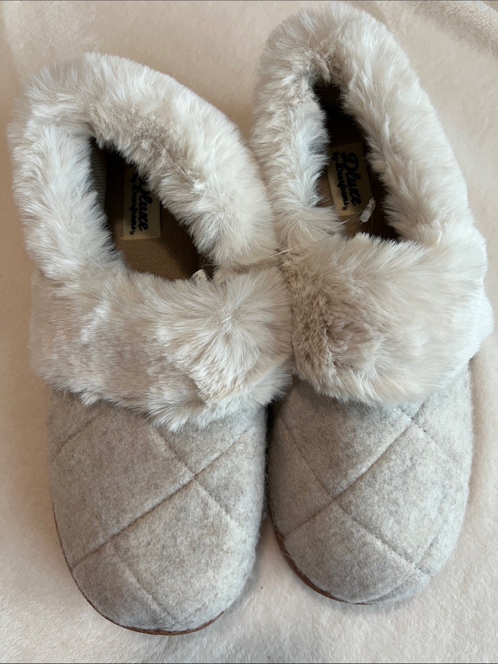 dearfoams Quilted Faux-Fur Collar Slippers - Light Beige